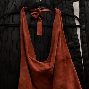 Backless night club shirt rust colored leather halter top
